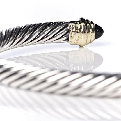 David Yurman Sterling Silver 14K Yellow Gold Black Onyx 5mm Cable Classics Petite Color Bracelet 4 of 5