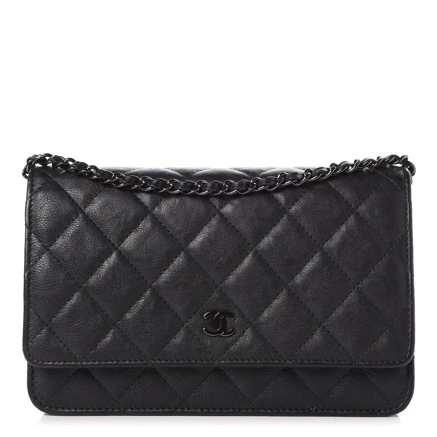 Crumpled Calfskin Quilted Wallet On Chain WOC So Black