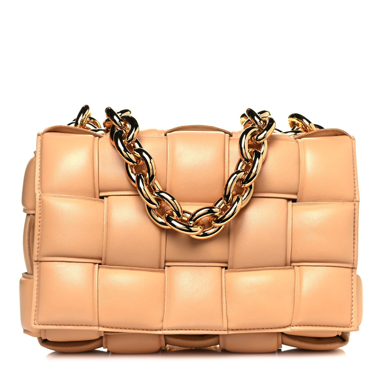 Bottega Veneta Lambskin Maxi Intreccio Padded Chain Cassette Crossbody Bag Almond 1 of 20