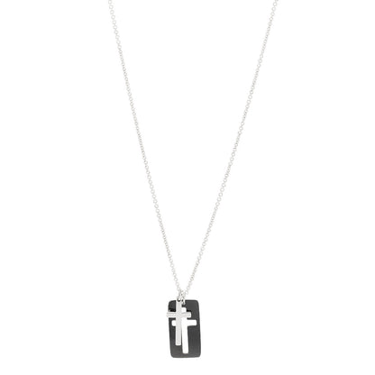 Tiffany Sterling Silver Black Titanium Double Cross Stencil Pendant Necklace 1 of 5