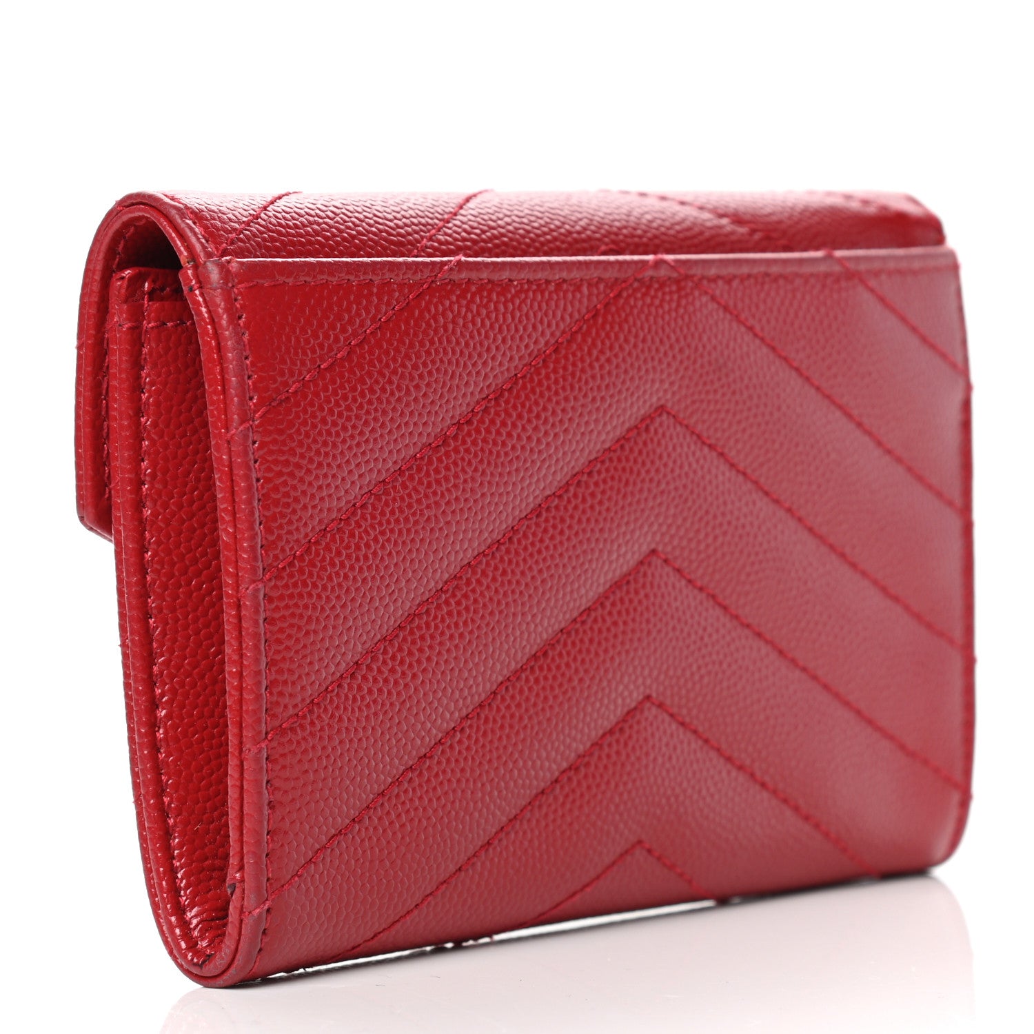 Saint Laurent Grain De Poudre Matelasse Chevron Small Monogram Envelope Wallet New Red 2 of 4