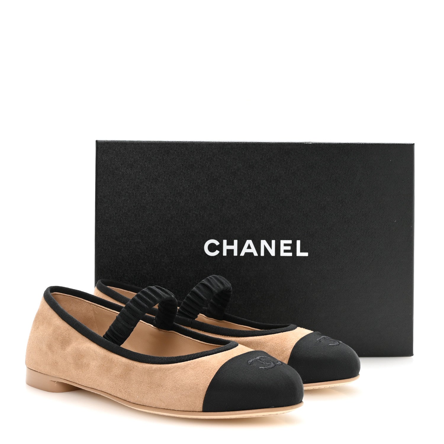 Chanel Suede Kidskin Grosgrain Mary Jane Flats 38 Beige Black 9 of 9