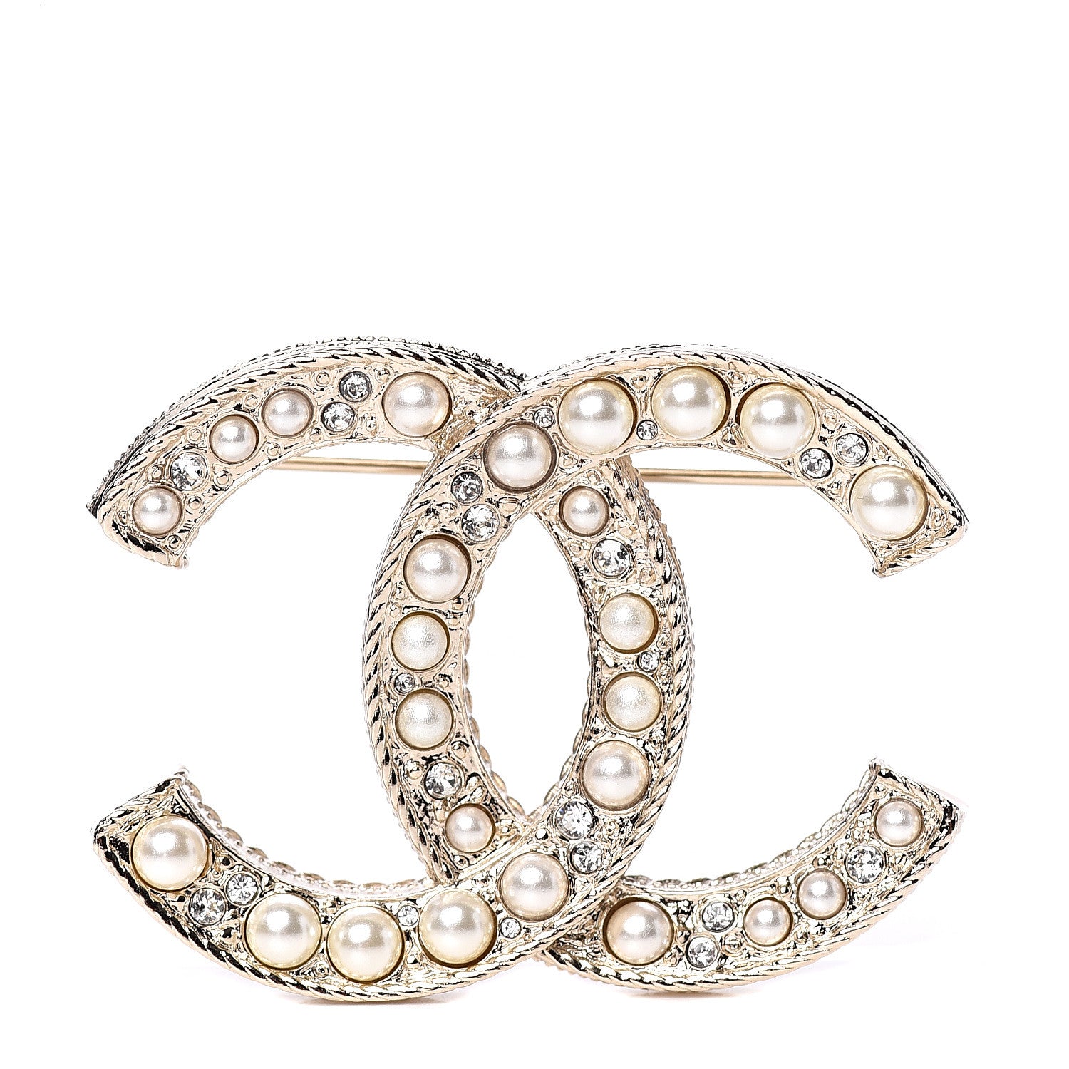 Chanel Pearl Crystal CC Brooch Gold 1 of 4