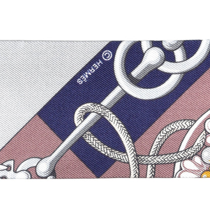 Hermes Silk Cliquetis Twilly Marine White Marron 3 of 4