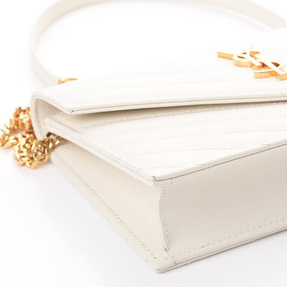 Saint Laurent Grain De Poudre Matelasse Chevron Monogram Envelope Chain Wallet Porcellana 9 of 11