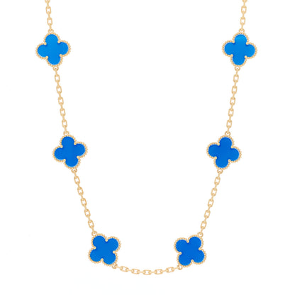 Van Cleef & Arpels 18K Yellow Gold Blue Agate 10 Motifs Vintage Alhambra Necklace 1 of 7