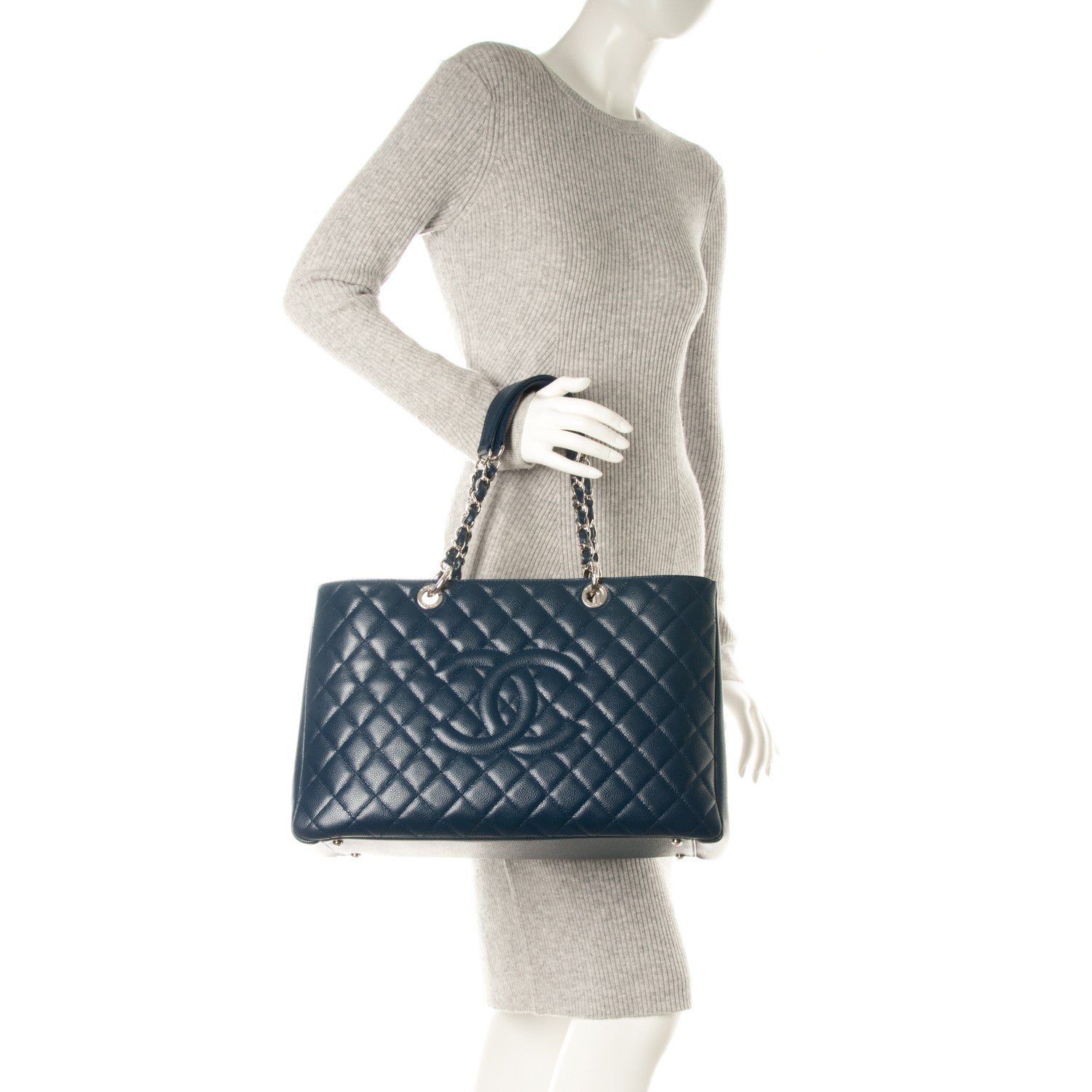Chanel Caviar Quilted XL Grand Shopping Tote GST Navy Blue 2 of 7