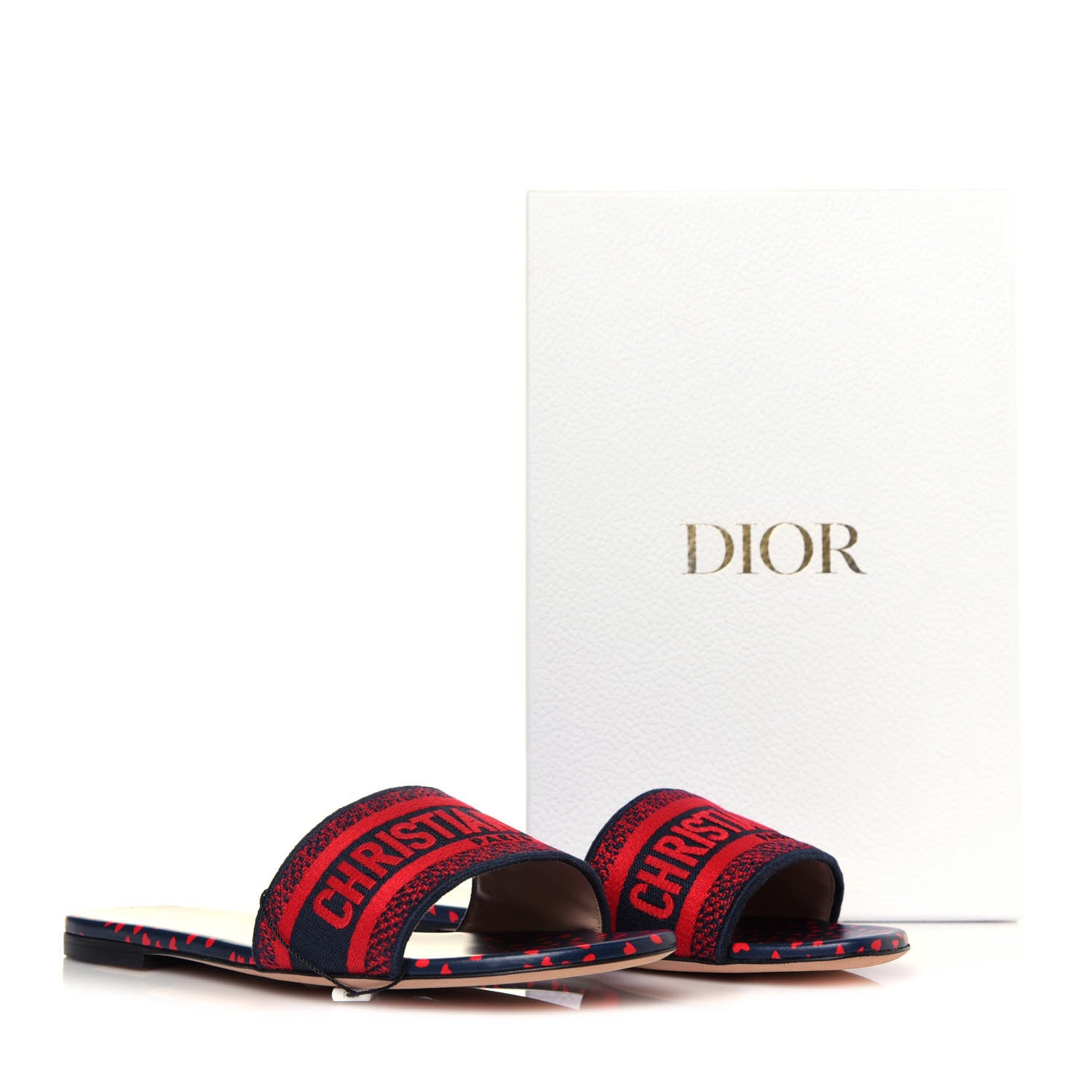 Christian Dior Canvas Pop Heart I Love Paris Embroidered Dway Flat Slide Sandals 41 Deep Blue Red 7 of 7