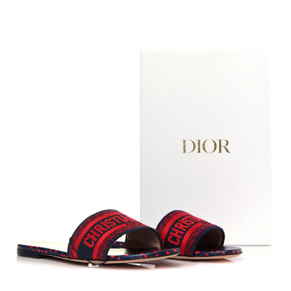 Christian Dior Canvas Pop Heart I Love Paris Embroidered Dway Flat Slide Sandals 41 Deep Blue Red 7 of 7