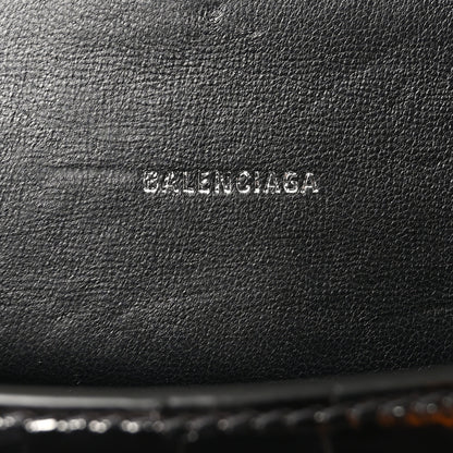 Balenciaga Metallic Shiny Calfskin Crocodile Embossed Hourglass Top Handle Bag XS Gunmetal 6 of 10