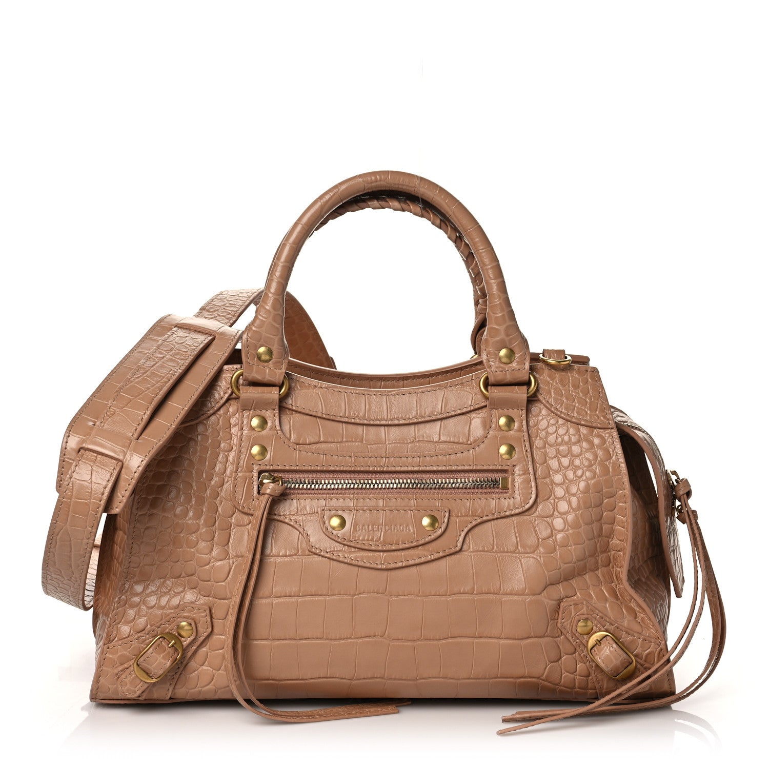 Balenciaga Extra Supple Calfskin Crocodile Embossed Neo Classic Gold Hardware S City Nude Beige 1 of 7