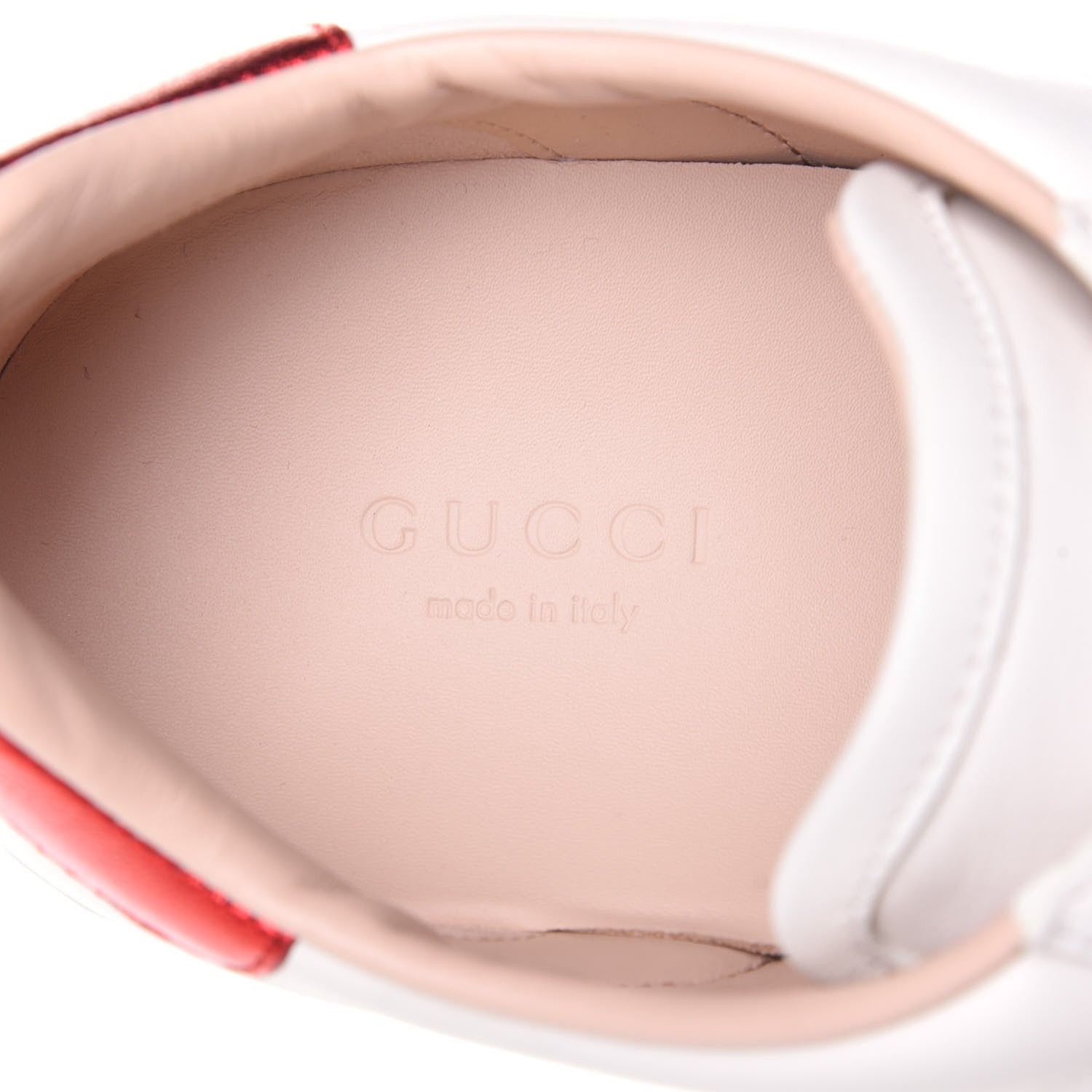 Gucci Calfskin Stripe Womens New Ace Sneakers 37.5 New Mystic White Ecru Red Flame 9 of 11