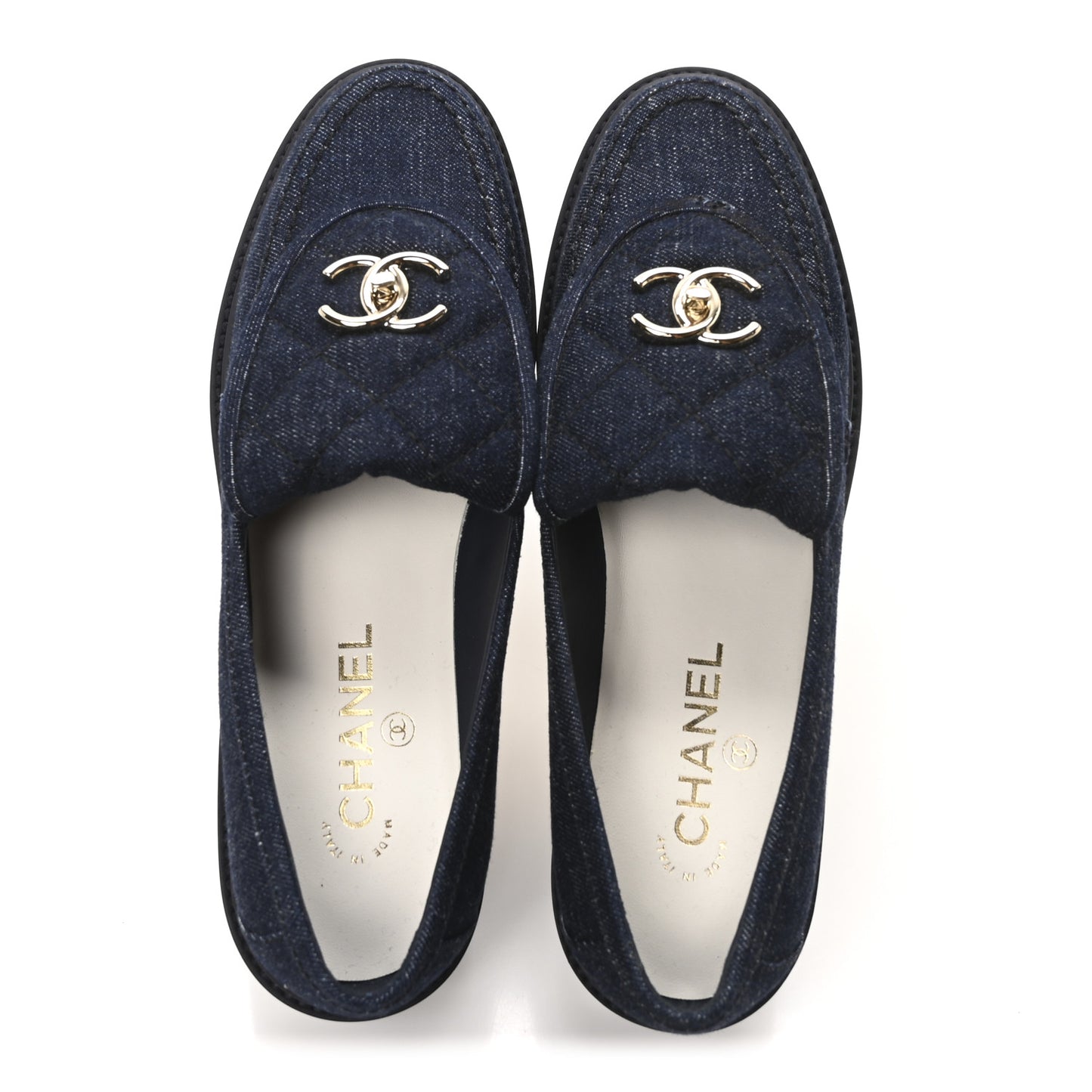 Denim CC Turnlock Loafers 39.5 Dark Blue