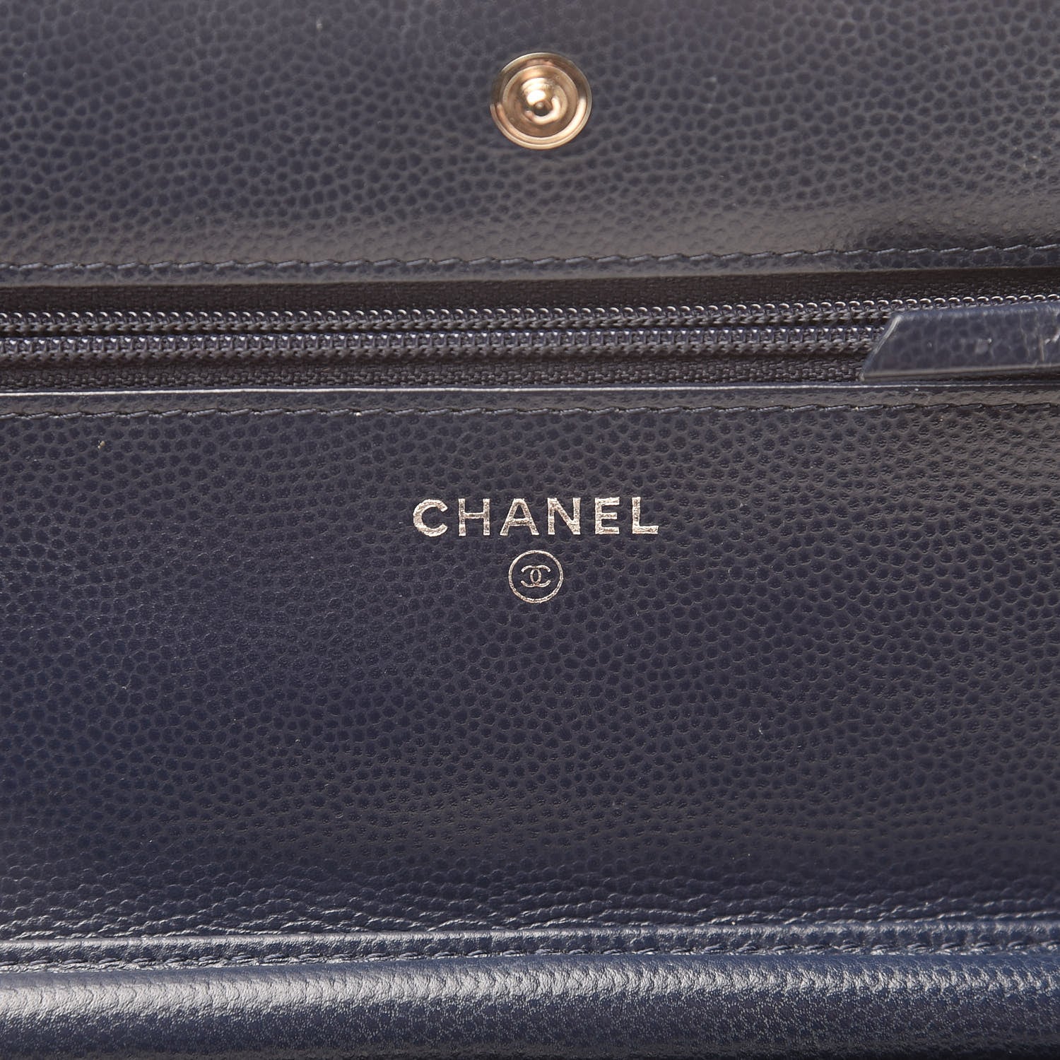 Chanel Caviar Chevron Quilted Wallet On Chain WOC Navy 6 of 17