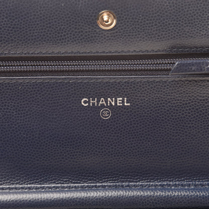 Chanel Caviar Chevron Quilted Wallet On Chain WOC Navy 6 of 17