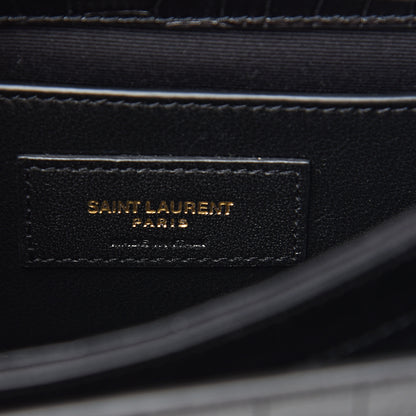 Saint Laurent Calfskin Crocodile Embossed Small Monogram Sunset Black 6 of 9