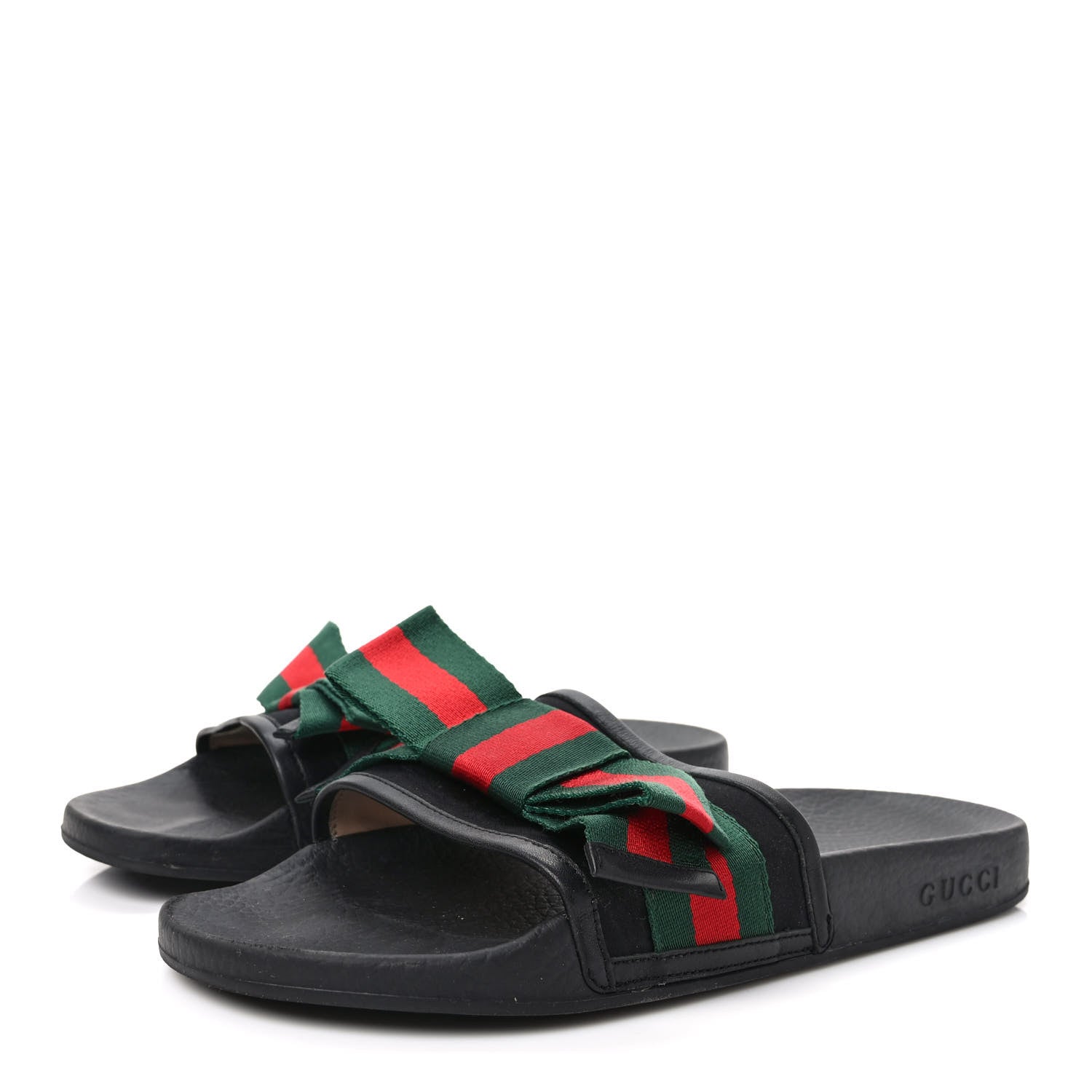 Gucci Satin Web Bow Slide Sandals 41 Black 2 of 8