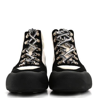 Chanel Wool Suede Calfskin Nylon CC Lace Up Ankle Snow Boots 39.5 Ivory Black 3 of 9