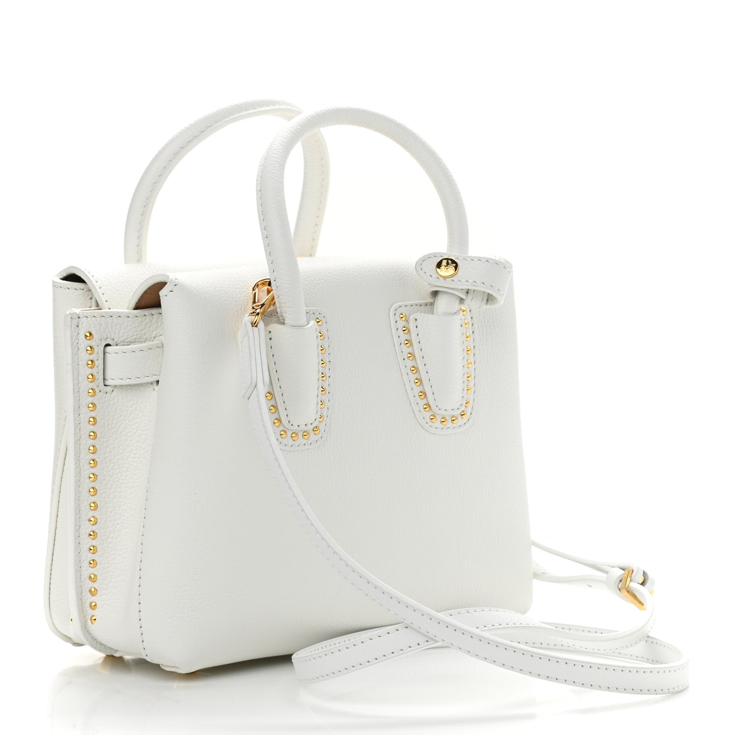 Grained Calfskin Studded Mini Milla Tote White