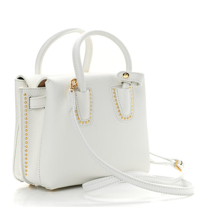 MCM Grained Calfskin Studded Mini Milla Tote White 3 of 12