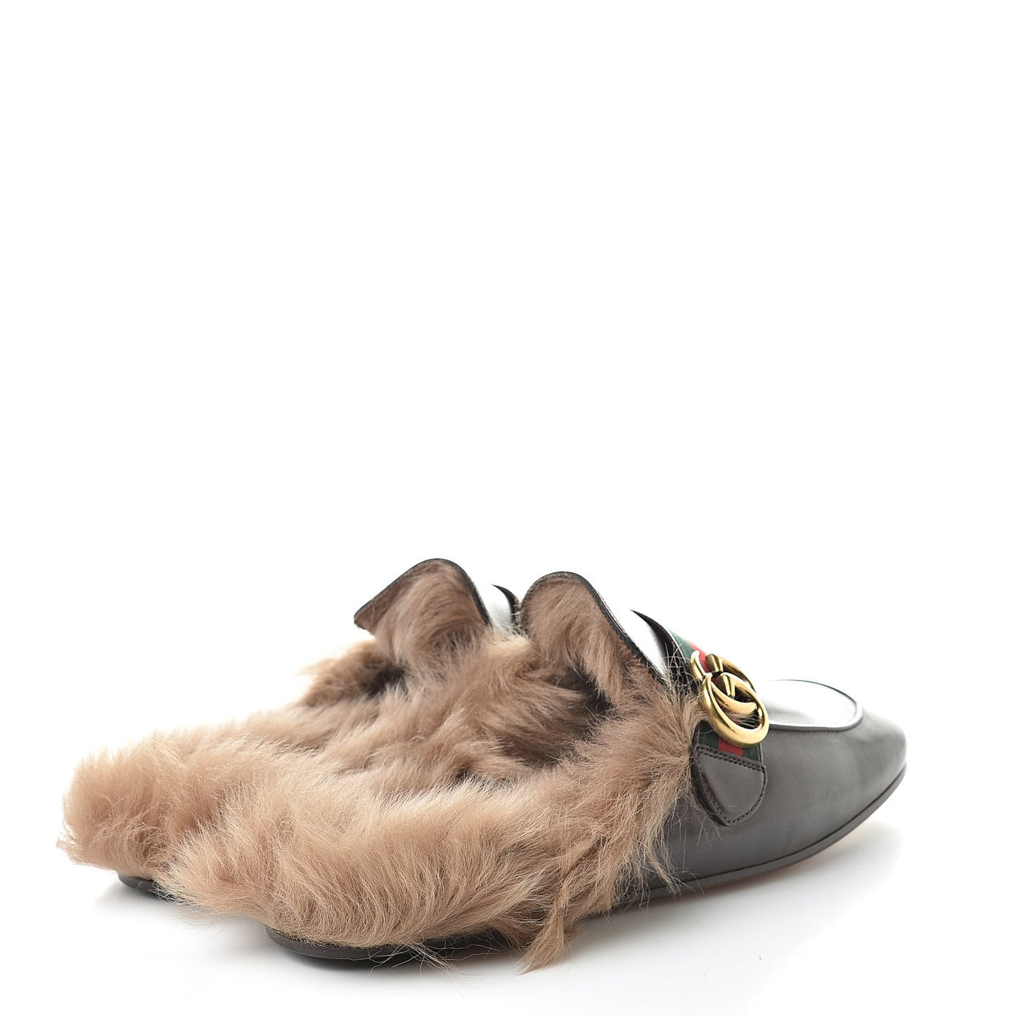 Goatskin Fur Web GG Mens Princetown Slippers 8 Cocoa