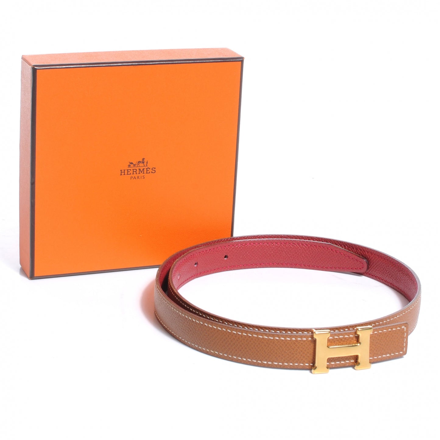 Courchevel Reversible Polished Constance 18mm H Belt 70 Gold Rouge