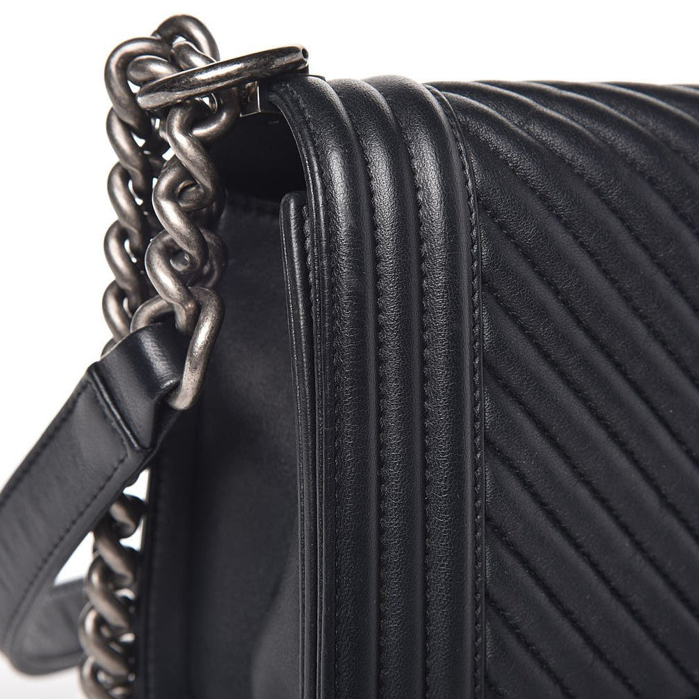 Chanel Calfskin Chevron Quilted Medium Boy Flap Dark Navy Blue 10 of 12