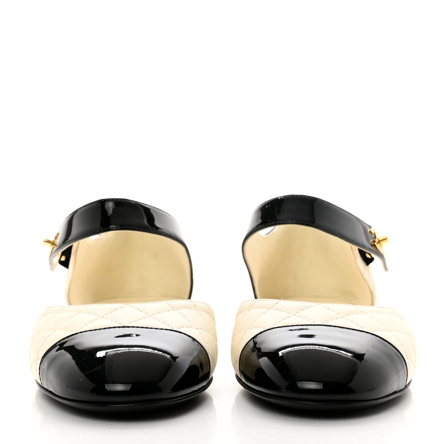 Patent Lambskin Quilted Cap Toe Ballerina Flats 37.5 Ivory Black 38 Ivory Black