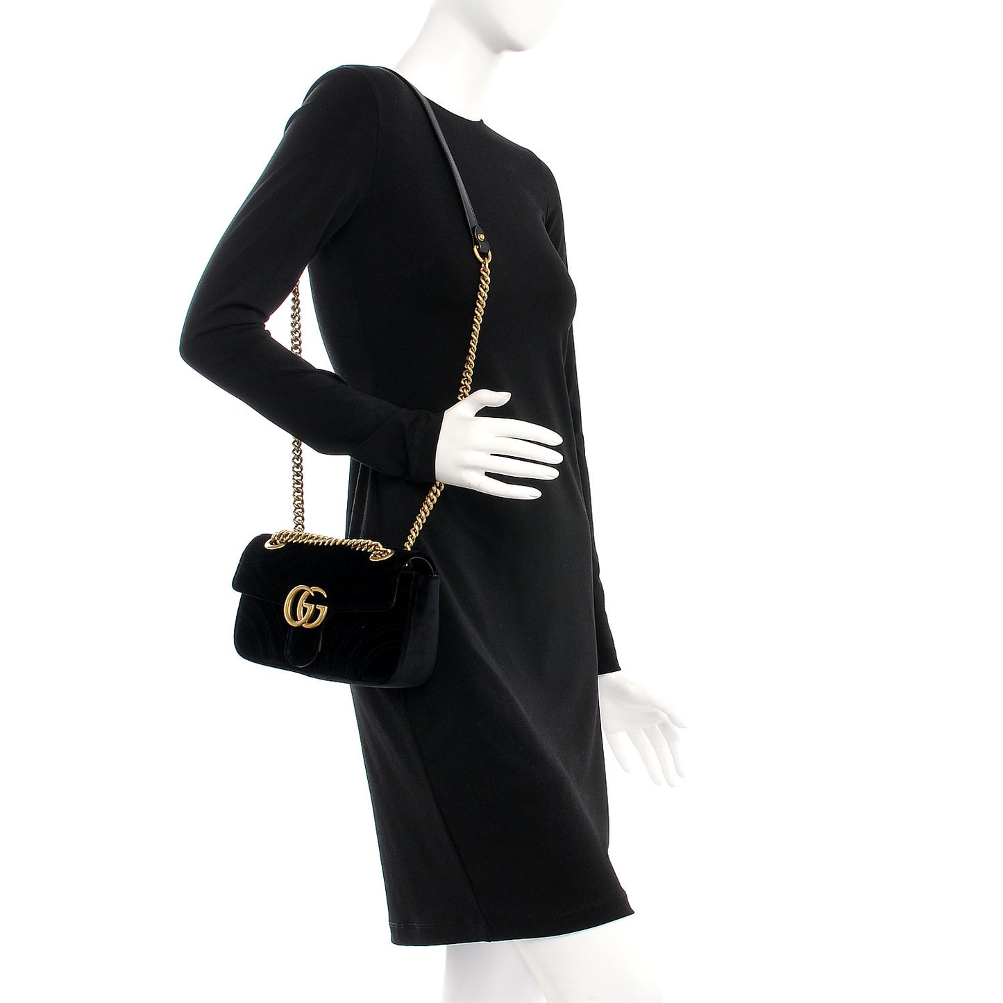 Velvet Matelasse Mini GG Marmont Shoulder Bag Black
