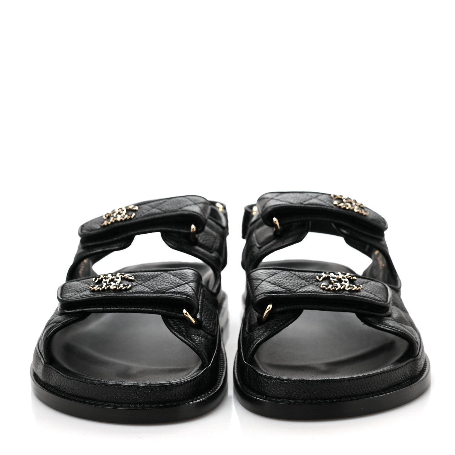 Grained Calfskin Velcro Dad Sandals 39 Black