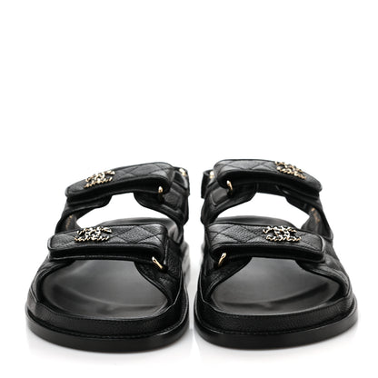 Chanel Grained Calfskin Velcro Dad Sandals 39 Black 2 of 9