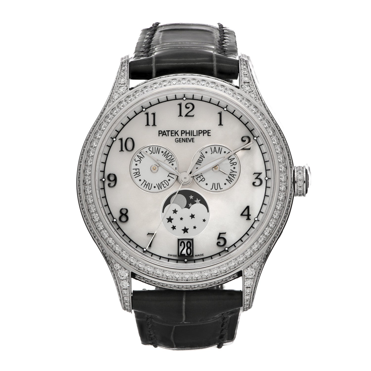 Patek Philippe 18K White Gold Alligator Diamond Mother of Pearl 38mm Annual Calendar Automatic Watch 4948G-010 1 of 5