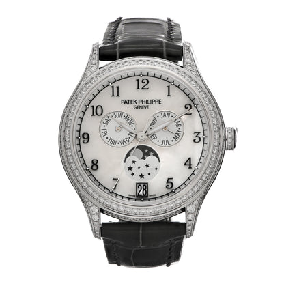 Patek Philippe 18K White Gold Alligator Diamond Mother of Pearl 38mm Annual Calendar Automatic Watch 4948G-010 1 of 5