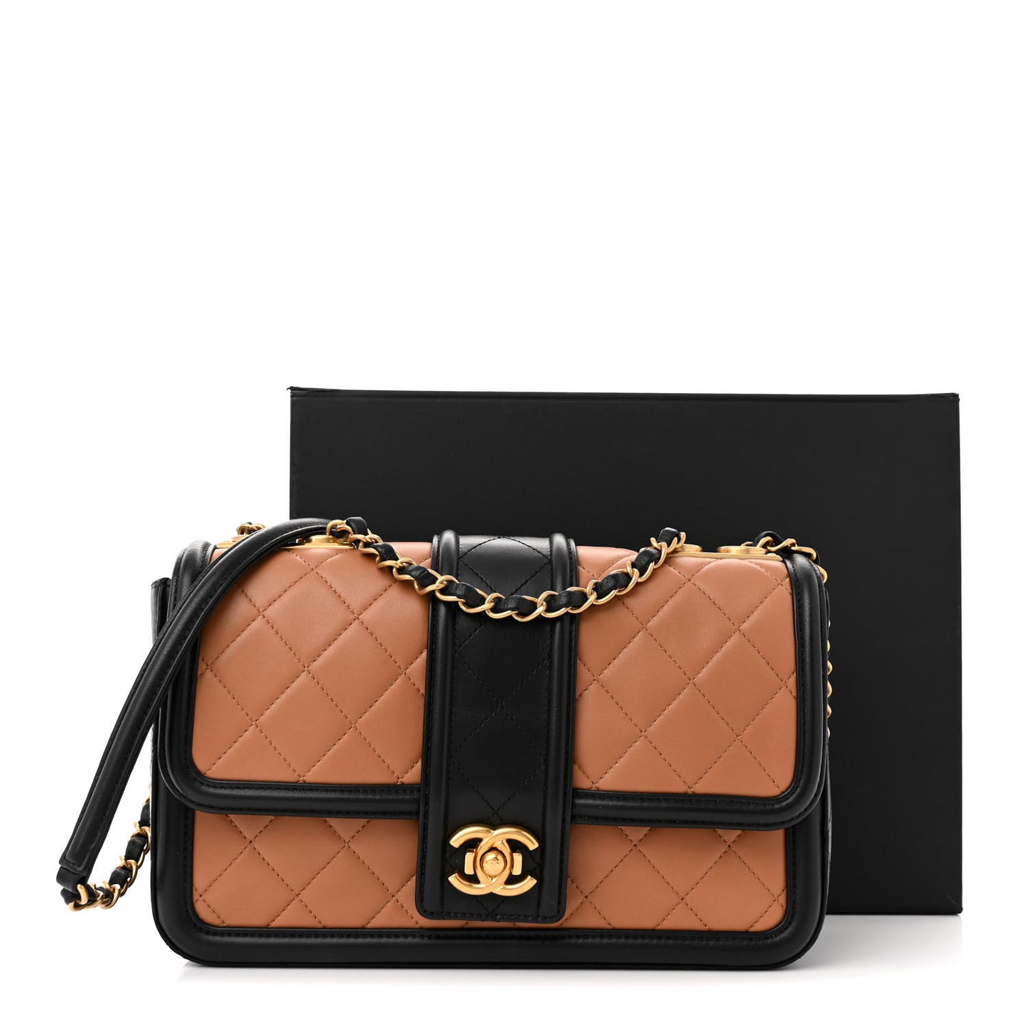 Lambskin Quilted Medium Elegant CC Flap Brown Black