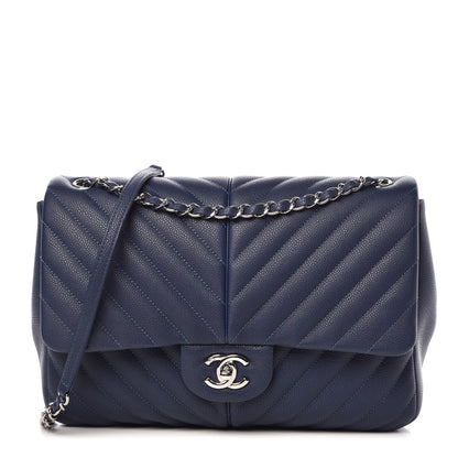 Chanel Caviar Chevron Quilted Large Puffy CC Flap Navy 1 of 8