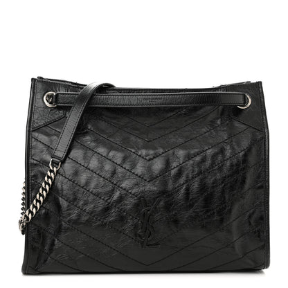 Saint Laurent Crinkled Calfskin Matelasse Monogram Medium Niki Shopper Tote Black 1 of 10