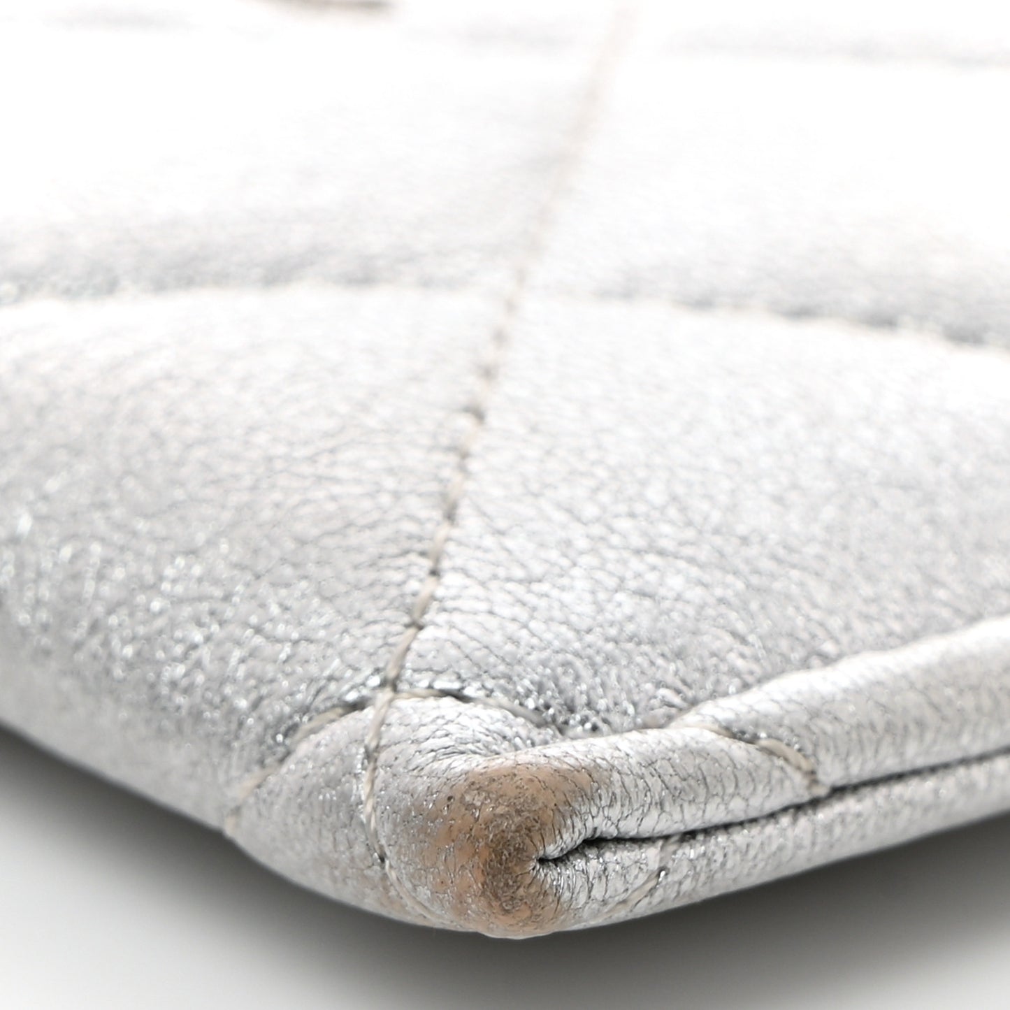 Metallic Lambskin Quilted Card Holder Silver