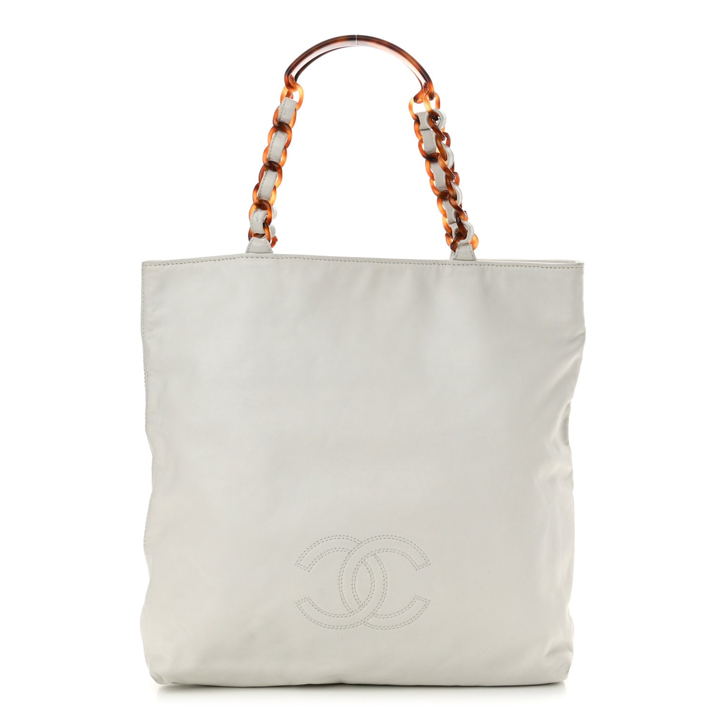 Lambskin Bekko Chain CC Shopping Tote White