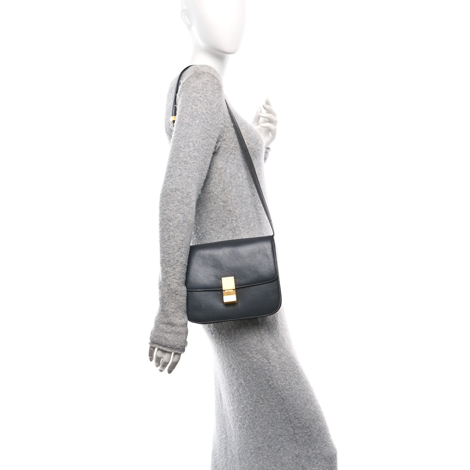 Celine Box Calfskin Medium Classic Box Flap Bag Anthracite 1723732