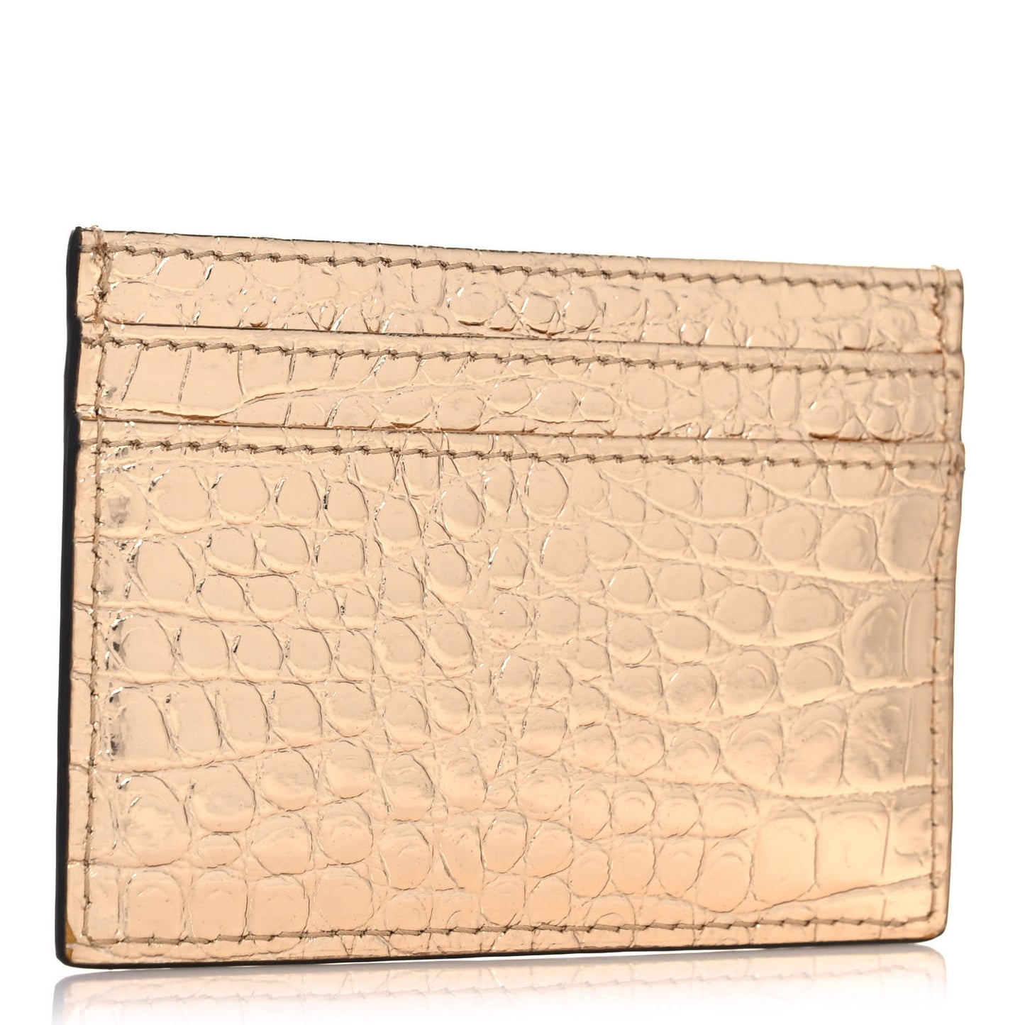 Metallic Calfskin Crocodile Embossed Umika Card Holder Light Gold