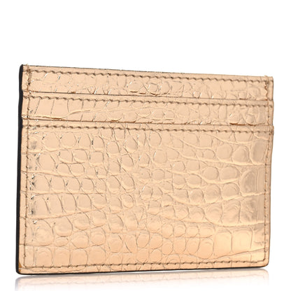 Jimmy Choo Metallic Calfskin Crocodile Embossed Umika Card Holder Light Gold 3 of 8