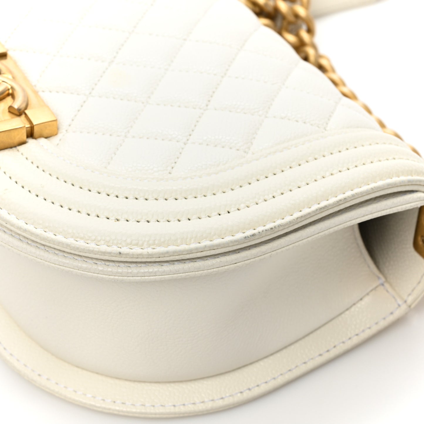 Caviar Quilted Small Boy Messenger Bag White