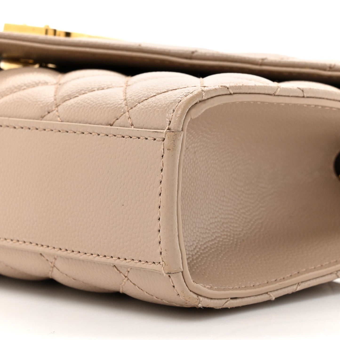 Grain De Poudre Textured Mixed Matelasse Triquilt Small Monogram Satchel Dark Beige