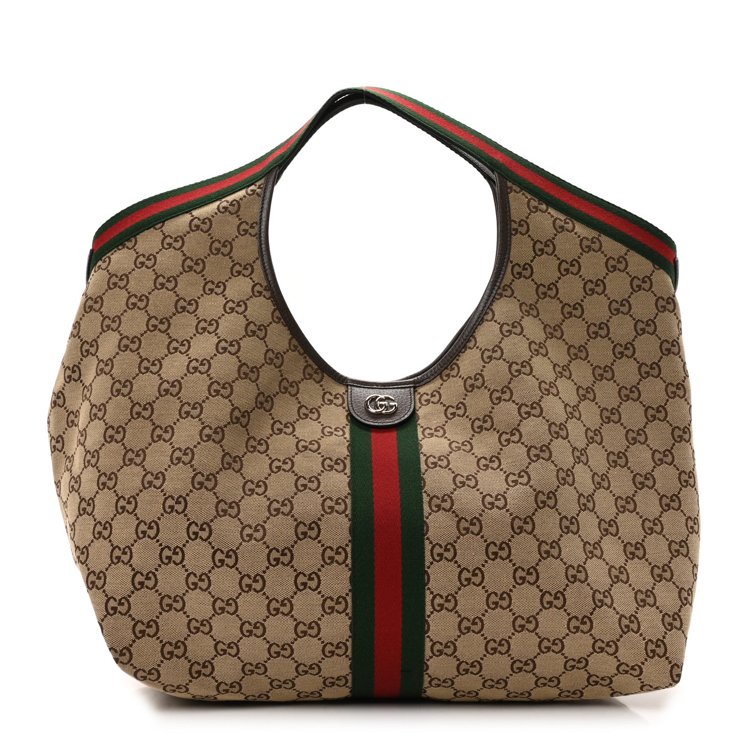 Gucci GG Monogram Web Large Giglio Tote Beige Brown 1 of 10