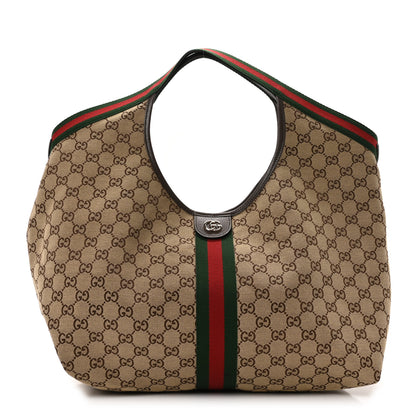 Gucci GG Monogram Web Large Giglio Tote Beige Brown 1 of 10