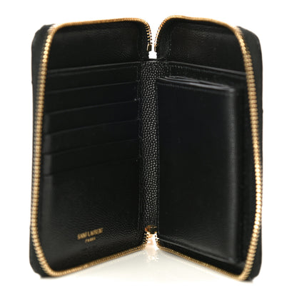 Saint Laurent Grain De Poudre Matelasse Chevron Monogram Compact Zip Around Wallet Black 5 of 21