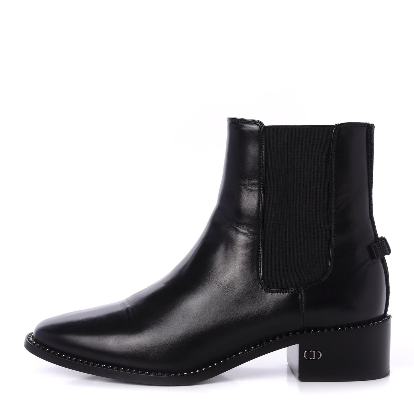 Glazed Calfskin Crystal Tomboy Ankle Boots 37.5 Black