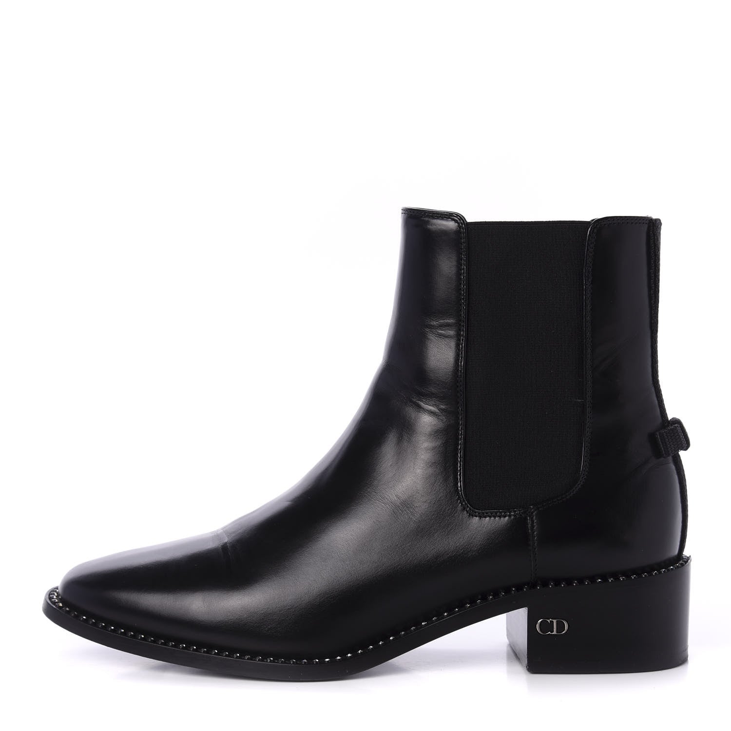 Christian Dior Glazed Calfskin Crystal Tomboy Ankle Boots 37.5 Black 1 of 10