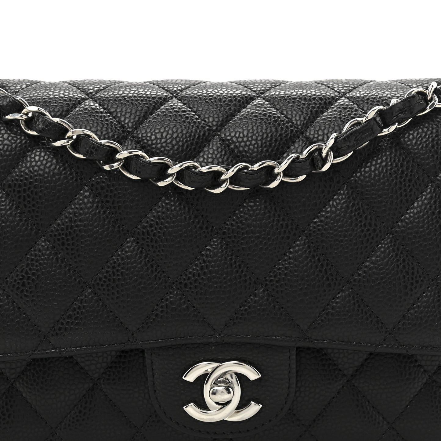 Caviar Quilted Medium Double Flap Black