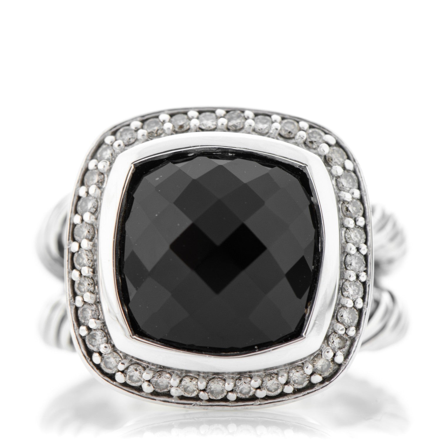 David Yurman Sterling Silver Diamond Black Onyx 11mm Albion Ring 52 6 1 of 5